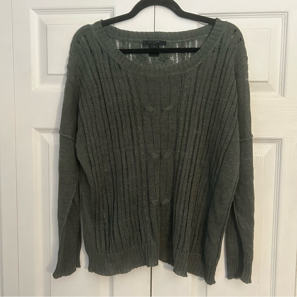 Scoop NYC Green Cotton Pullover Cozy Knit Sweater Medium